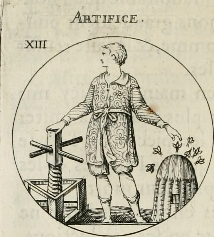 An illustration from Iconologie, ov, explication novvelle : de plvsievrs images, emblemes, et avtres figvres hyerogliphiques des vertus, des vices, des arts, des sciences, des causes naturelles, des humeurs differentes, & des passions humaines : oevvre necessaire a tovte sorte d'esprits, et particvlierement a cevx qvi aspirent ..., 1636, leaf 57