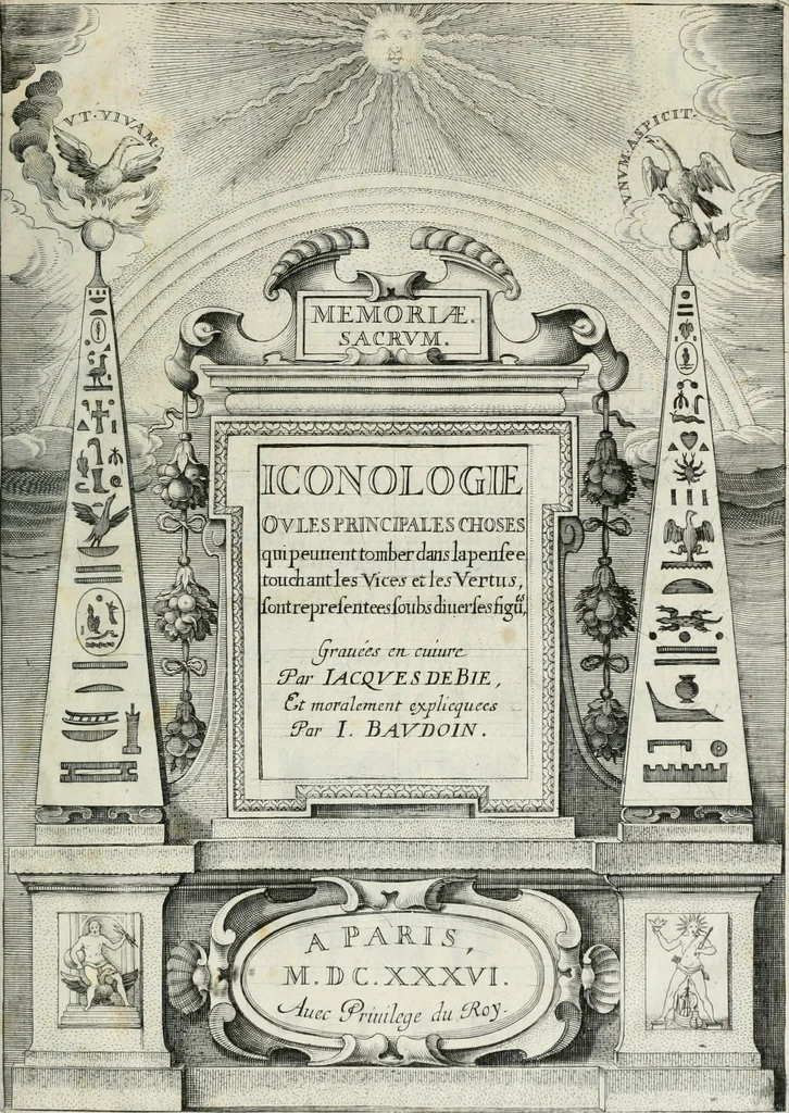 An illustration from Iconologie, ov, explication novvelle : de plvsievrs images, emblemes, et avtres figvres hyerogliphiques des vertus, des vices, des arts, des sciences, des causes naturelles, des humeurs differentes, & des passions humaines : oevvre necessaire a tovte sorte d'esprits, et particvlierement a cevx qvi aspirent ..., 1636, leaf 6