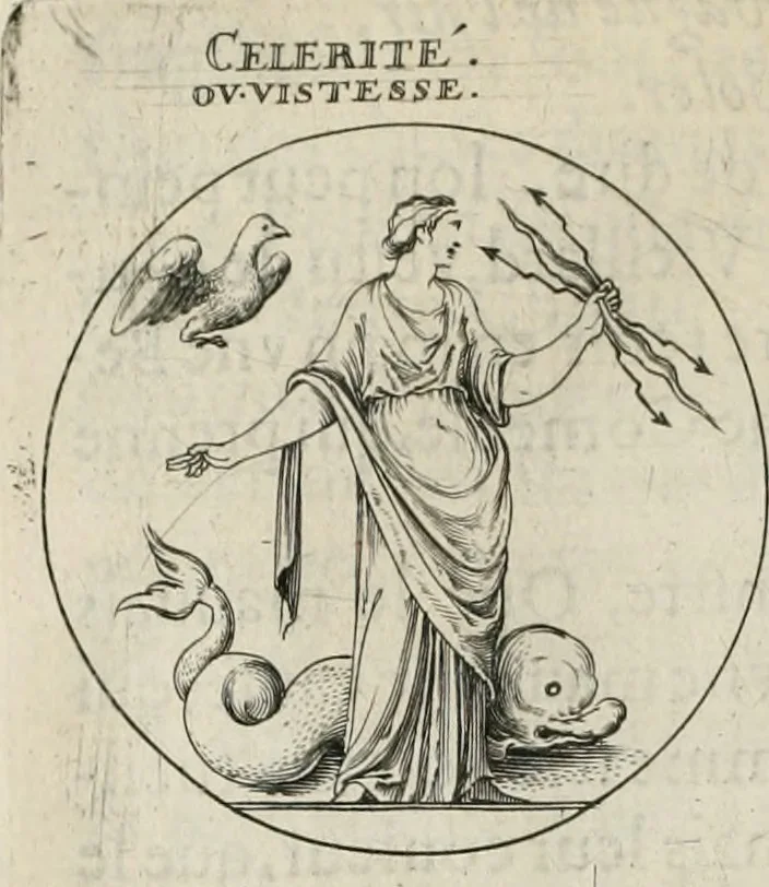 An illustration from Iconologie, ov, explication novvelle : de plvsievrs images, emblemes, et avtres figvres hyerogliphiques des vertus, des vices, des arts, des sciences, des causes naturelles, des humeurs differentes, & des passions humaines : oevvre necessaire a tovte sorte d'esprits, et particvlierement a cevx qvi aspirent ..., 1636, leaf 75