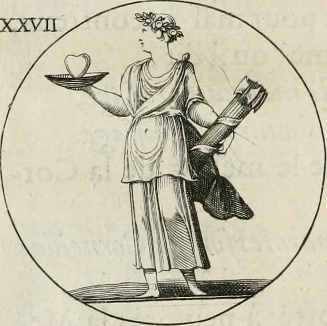 An illustration from Iconologie, ov, explication novvelle : de plvsievrs images, emblemes, et avtres figvres hyerogliphiques des vertus, des vices, des arts, des sciences, des causes naturelles, des humeurs differentes, & des passions humaines : oevvre necessaire a tovte sorte d'esprits, et particvlierement a cevx qvi aspirent ..., 1636, leaf 75