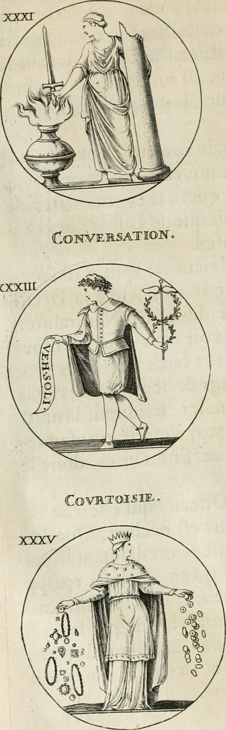 An illustration from Iconologie, ov, explication novvelle : de plvsievrs images, emblemes, et avtres figvres hyerogliphiques des vertus, des vices, des arts, des sciences, des causes naturelles, des humeurs differentes, & des passions humaines : oevvre necessaire a tovte sorte d'esprits, et particvlierement a cevx qvi aspirent ..., 1636, leaf 83