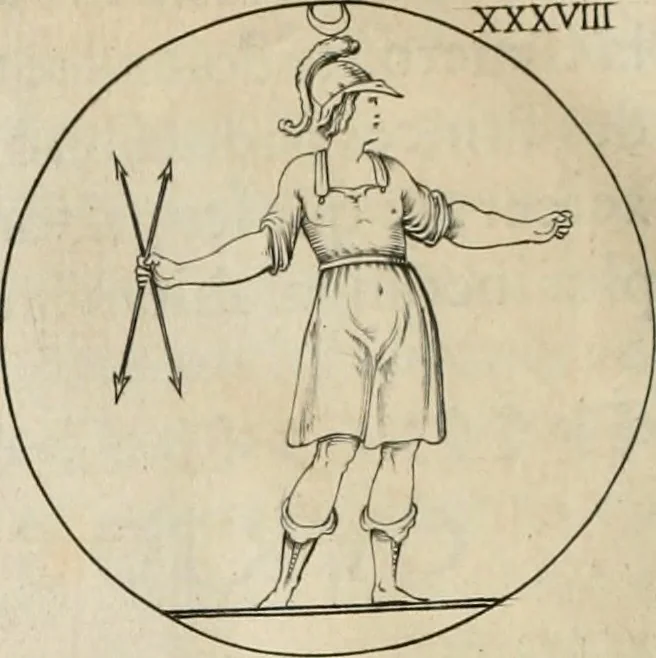 An illustration from Iconologie, ov, explication novvelle : de plvsievrs images, emblemes, et avtres figvres hyerogliphiques des vertus, des vices, des arts, des sciences, des causes naturelles, des humeurs differentes, & des passions humaines : oevvre necessaire a tovte sorte d'esprits, et particvlierement a cevx qvi aspirent ..., 1636, leaf 89