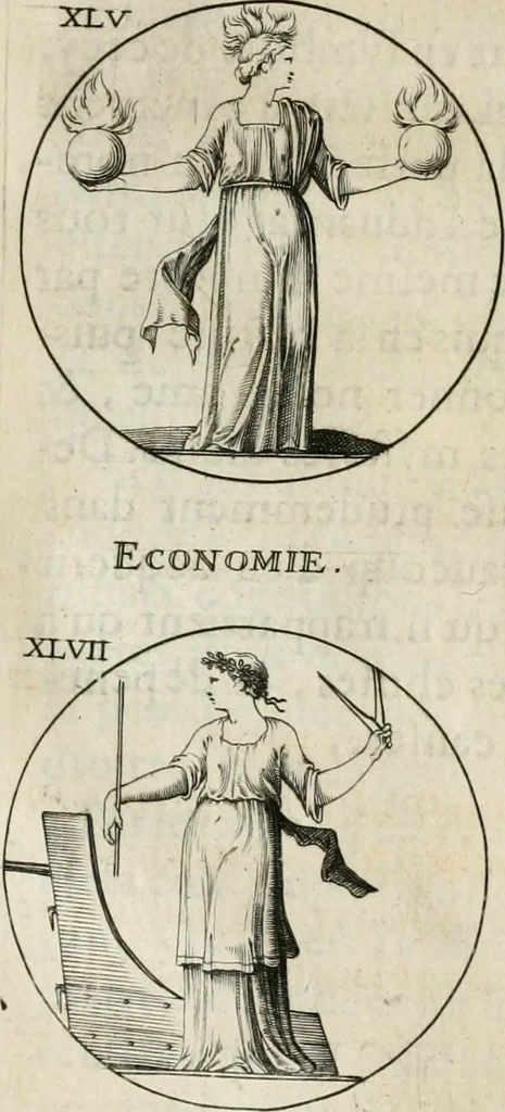 An illustration from Iconologie, ov, explication novvelle : de plvsievrs images, emblemes, et avtres figvres hyerogliphiques des vertus, des vices, des arts, des sciences, des causes naturelles, des humeurs differentes, & des passions humaines : oevvre necessaire a tovte sorte d'esprits, et particvlierement a cevx qvi aspirent ..., 1636, leaf 97