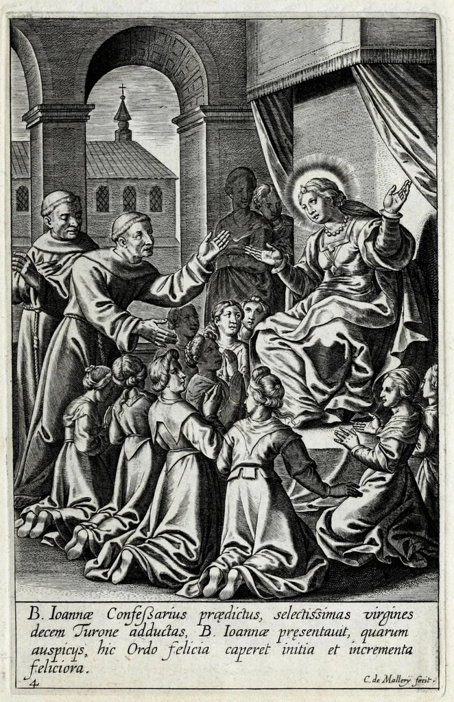 An illustration from Icvncvlae beatae Ioannae francorvm reginae, ordinis B. Mariae fundatricis, vitam, sanctitatem, miracula, mortem in parte repraesentantes, 1618, leaf 15