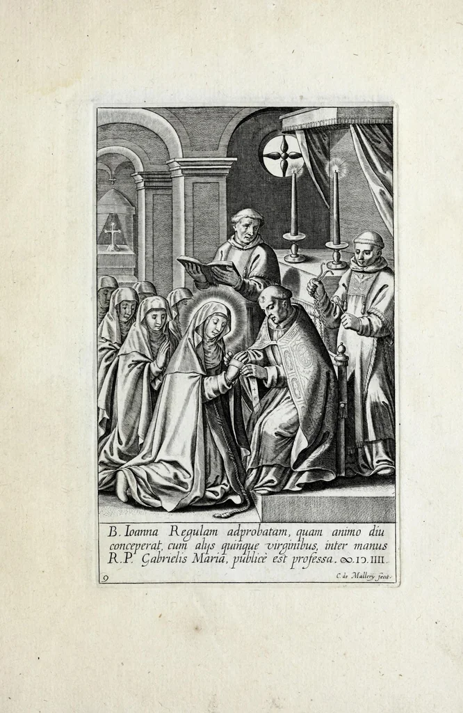 An illustration from Icvncvlae beatae Ioannae francorvm reginae, ordinis B. Mariae fundatricis, vitam, sanctitatem, miracula, mortem in parte repraesentantes, 1618, leaf 25