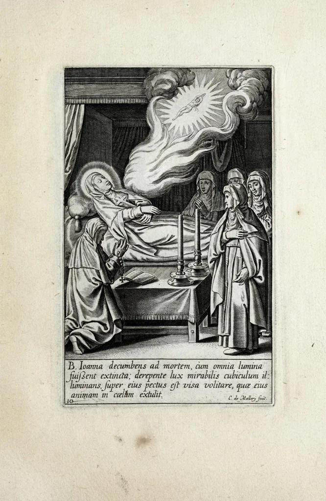 An illustration from Icvncvlae beatae Ioannae francorvm reginae, ordinis B. Mariae fundatricis, vitam, sanctitatem, miracula, mortem in parte repraesentantes, 1618, leaf 27