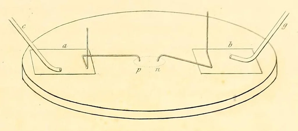 An illustration from Identity of electricities derived from different sources ; Relation by measurement of common and voltaic electricity, 1833, leaf 9