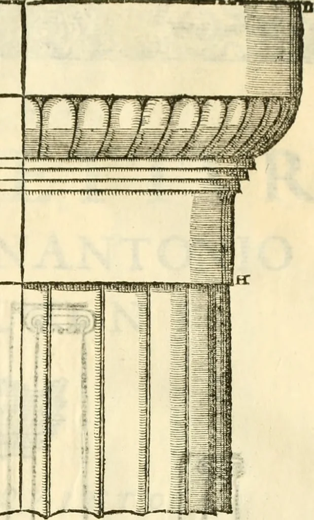 An illustration from I dieci libri d'architettvra, 1660, leaf 104