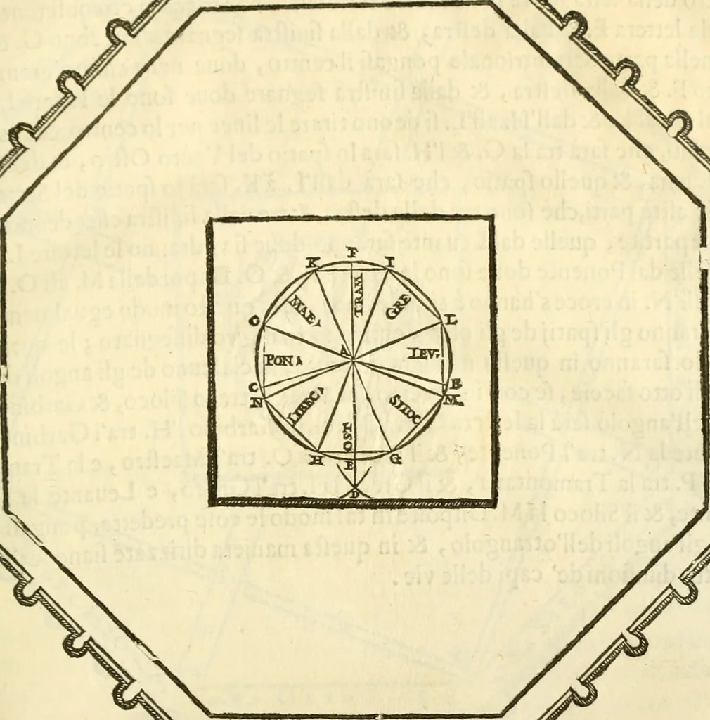 An illustration from I dieci libri d'architettvra, 1660, leaf 36