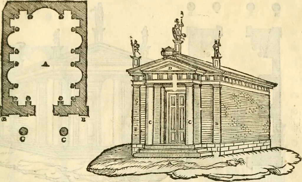 An illustration from I dieci libri d'architettvra, 1660, leaf 64