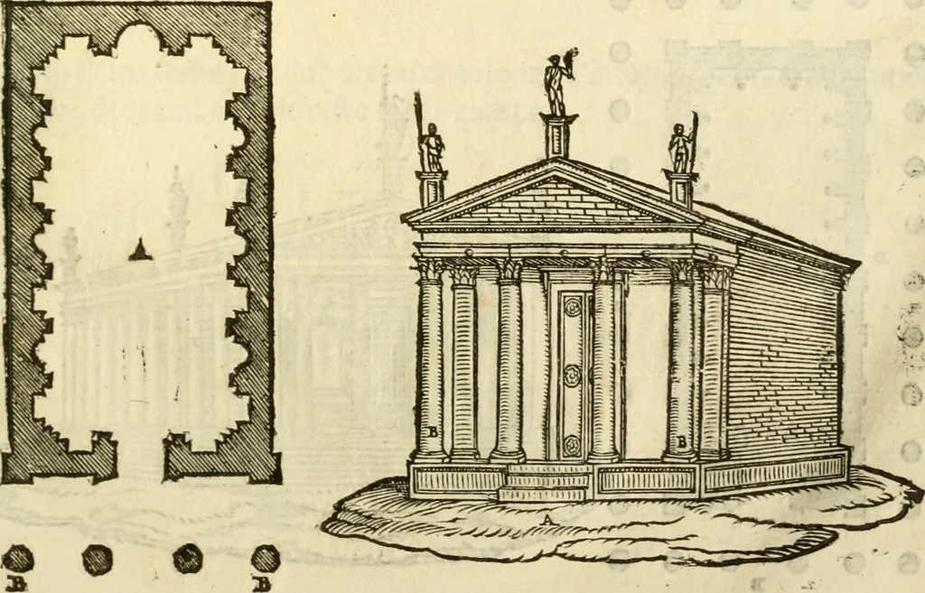 An illustration from I dieci libri d'architettvra, 1660, leaf 64