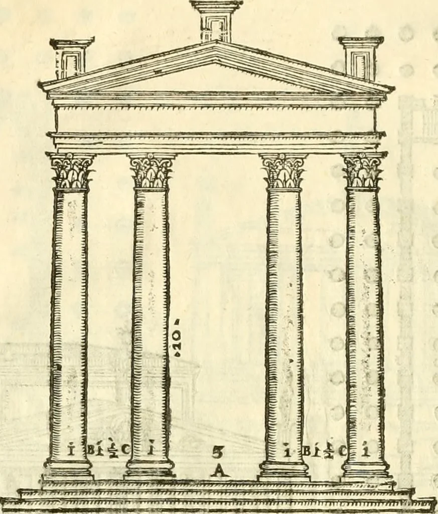 An illustration from I dieci libri d'architettvra, 1660, leaf 69