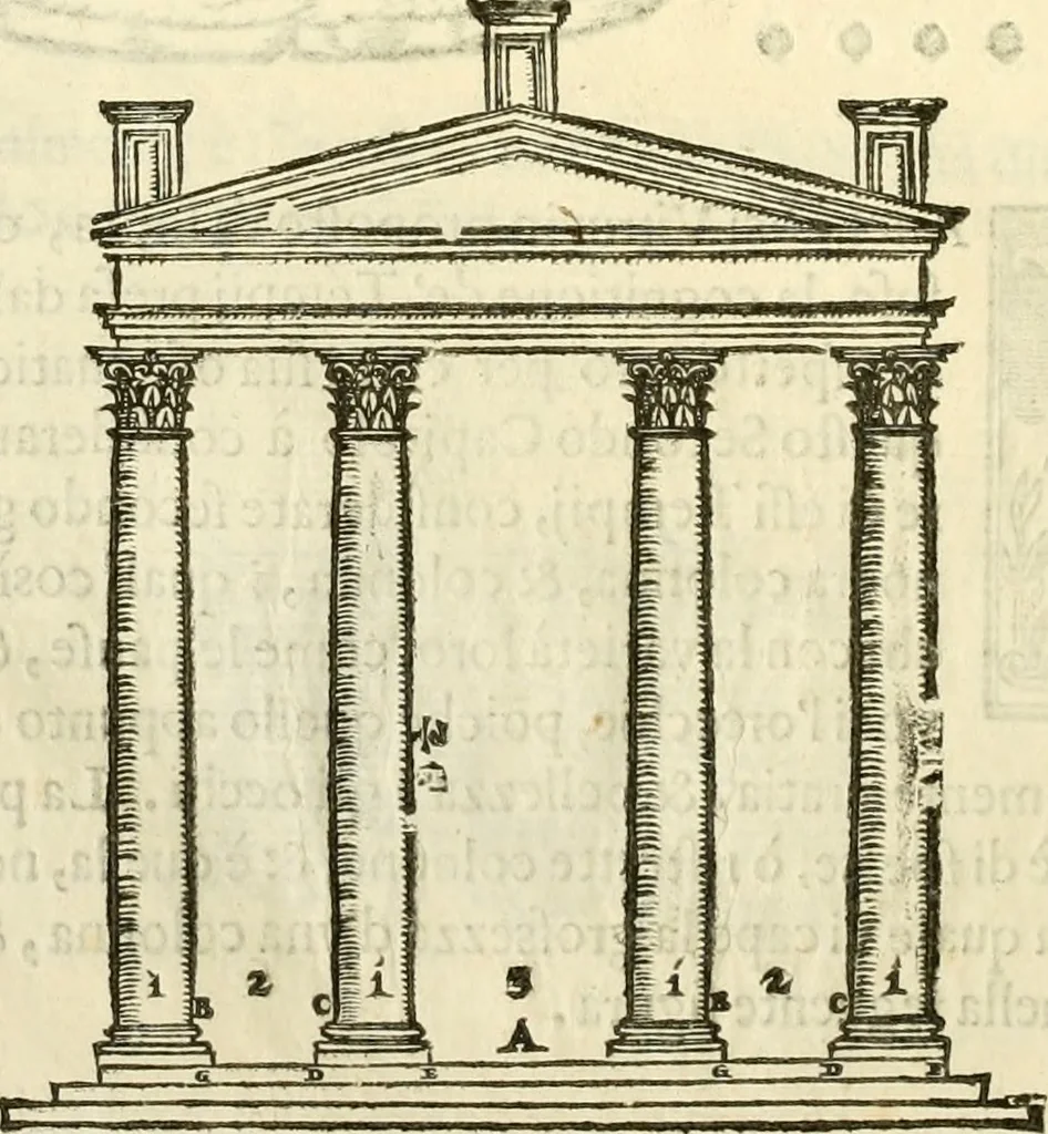 An illustration from I dieci libri d'architettvra, 1660, leaf 69