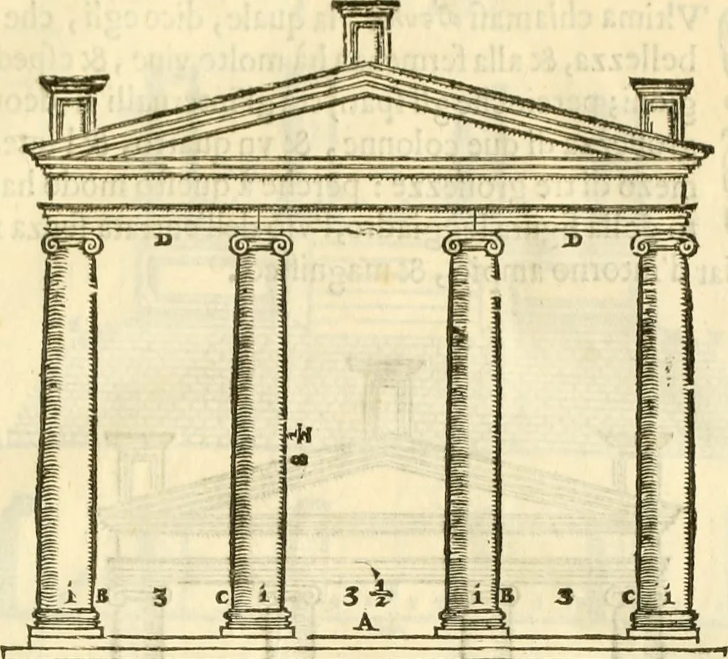 An illustration from I dieci libri d'architettvra, 1660, leaf 70