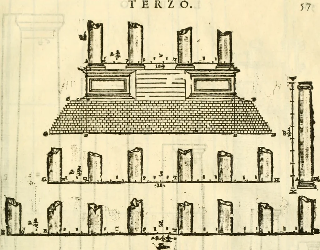 An illustration from I dieci libri d'architettvra, 1660, leaf 72