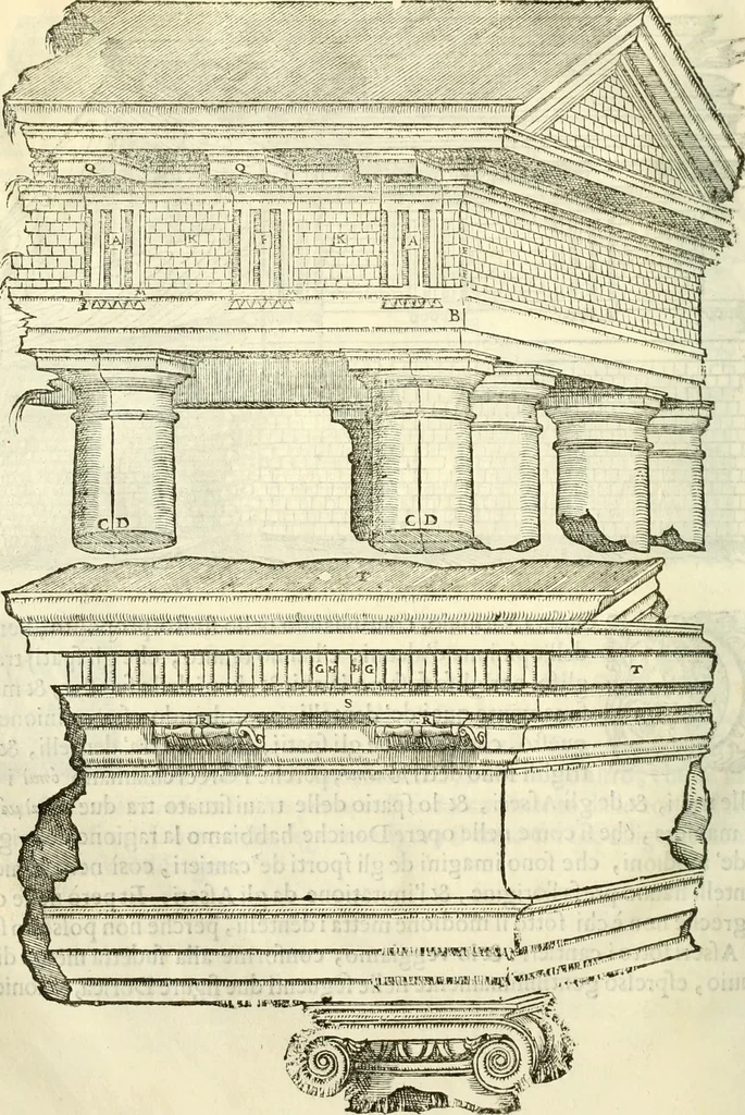 An illustration from I dieci libri d'architettvra, 1660, leaf 91