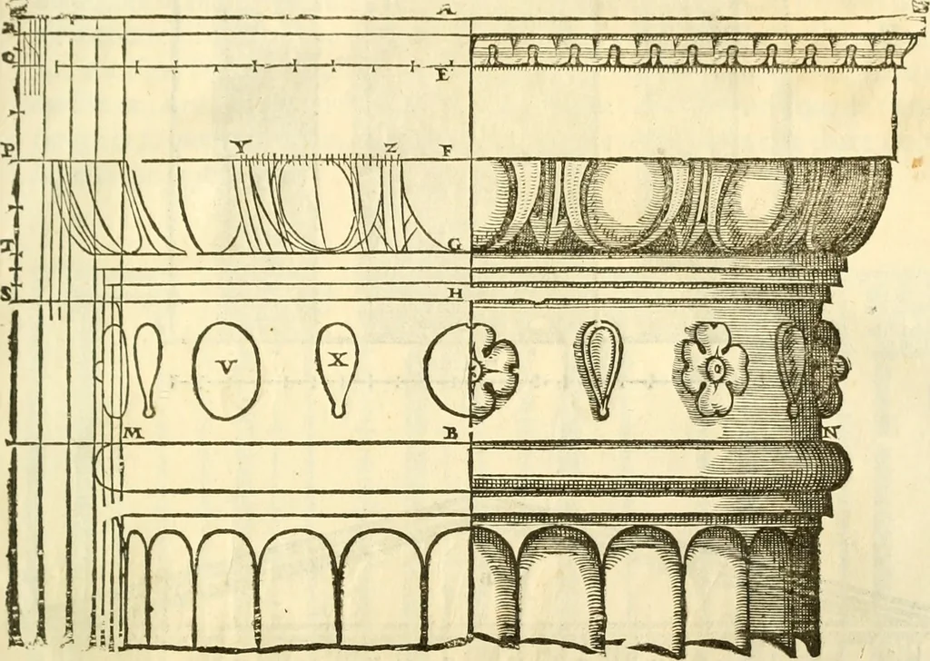 An illustration from I dieci libri d'architettvra, 1660, leaf 96