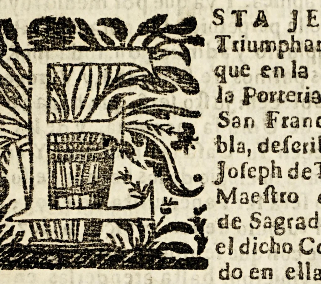 An illustration from Ierusale[m] triumphante, y militante, trasladada en là porteria de N.P.S. Francisco de la ciudad de Los Angeles., 1682, leaf 9