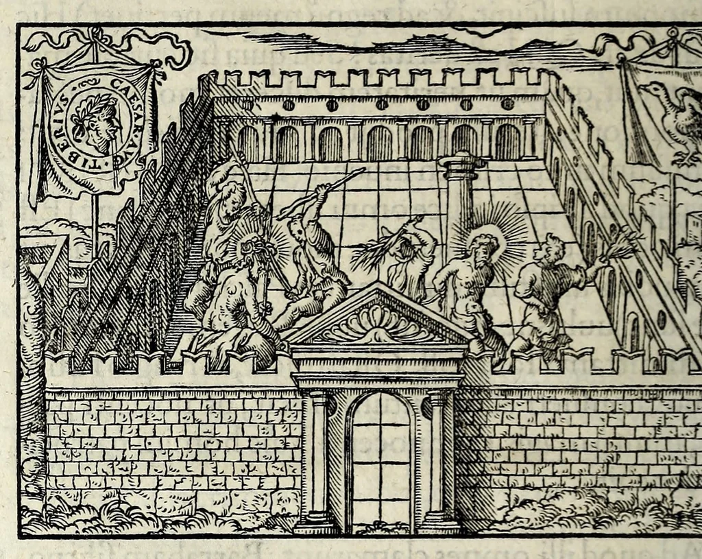 An illustration from Ierusalem, vetustissima illa et celeberrima totius mundi ciuitas : ex sacris literis et approbatis historicis ad unguem descripta : una cum orthodoxis figurae ac ueritatis explicationibus, iuxta scripturarum Veteris ac Noui Testamenti accuratam collationem : ac quaenam huius urbis, templique & omnium aliorum, tam intra quàm extra moenia locorum atque gestorum mystica sit repraesentatio : quid etiam peregrina propria nomina in tota passim histoira commemorata, signifcent at[que] denotent, 1563, leaf 154