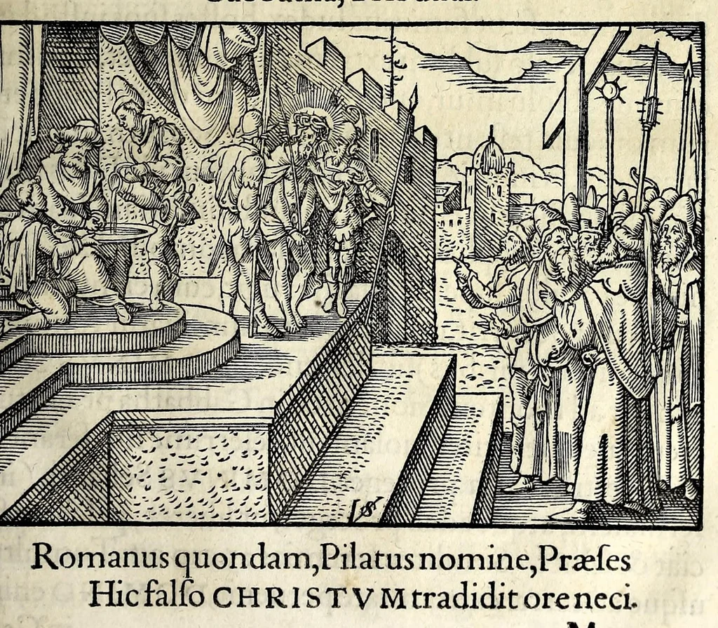 An illustration from Ierusalem, vetustissima illa et celeberrima totius mundi ciuitas : ex sacris literis et approbatis historicis ad unguem descripta : una cum orthodoxis figurae ac ueritatis explicationibus, iuxta scripturarum Veteris ac Noui Testamenti accuratam collationem : ac quaenam huius urbis, templique & omnium aliorum, tam intra quàm extra moenia locorum atque gestorum mystica sit repraesentatio : quid etiam peregrina propria nomina in tota passim histoira commemorata, signifcent at[que] denotent, 1563, leaf 157
