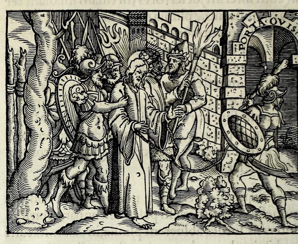 An illustration from Ierusalem, vetustissima illa et celeberrima totius mundi ciuitas : ex sacris literis et approbatis historicis ad unguem descripta : una cum orthodoxis figurae ac ueritatis explicationibus, iuxta scripturarum Veteris ac Noui Testamenti accuratam collationem : ac quaenam huius urbis, templique & omnium aliorum, tam intra quàm extra moenia locorum atque gestorum mystica sit repraesentatio : quid etiam peregrina propria nomina in tota passim histoira commemorata, signifcent at[que] denotent, 1563, leaf 526