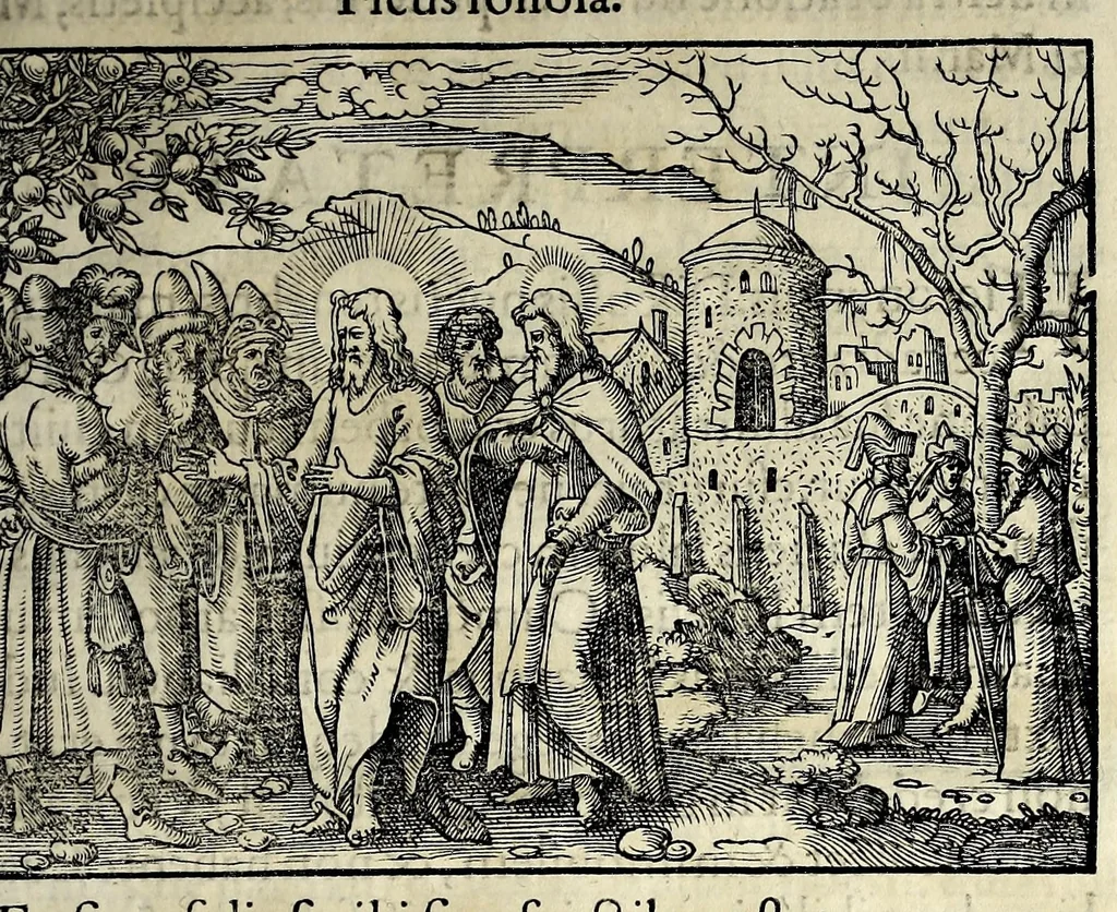 An illustration from Ierusalem, vetustissima illa et celeberrima totius mundi ciuitas : ex sacris literis et approbatis historicis ad unguem descripta : una cum orthodoxis figurae ac ueritatis explicationibus, iuxta scripturarum Veteris ac Noui Testamenti accuratam collationem : ac quaenam huius urbis, templique & omnium aliorum, tam intra quàm extra moenia locorum atque gestorum mystica sit repraesentatio : quid etiam peregrina propria nomina in tota passim histoira commemorata, signifcent at[que] denotent, 1563, leaf 627