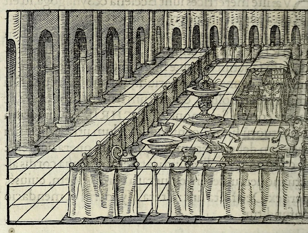 An illustration from Ierusalem, vetustissima illa et celeberrima totius mundi ciuitas : ex sacris literis et approbatis historicis ad unguem descripta : una cum orthodoxis figurae ac ueritatis explicationibus, iuxta scripturarum Veteris ac Noui Testamenti accuratam collationem : ac quaenam huius urbis, templique & omnium aliorum, tam intra quàm extra moenia locorum atque gestorum mystica sit repraesentatio : quid etiam peregrina propria nomina in tota passim histoira commemorata, signifcent at[que] denotent, 1563, leaf 90