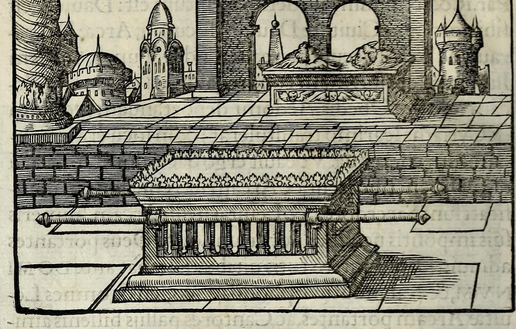 An illustration from Ierusalem, vetustissima illa et celeberrima totius mundi ciuitas : ex sacris literis et approbatis historicis ad unguem descripta : una cum orthodoxis figurae ac ueritatis explicationibus, iuxta scripturarum Veteris ac Noui Testamenti accuratam collationem : ac quaenam huius urbis, templique & omnium aliorum, tam intra quàm extra moenia locorum atque gestorum mystica sit repraesentatio : quid etiam peregrina propria nomina in tota passim histoira commemorata, signifcent at[que] denotent, 1563, leaf 92