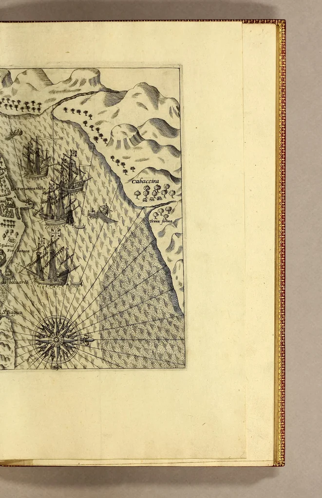 An illustration from II. Pars Indiae Orientalis, in qva Iohan. Hvgonis Lintscotani nauigatio in Orientem, item regna, littora, portus, flumina, apparentiae, habitus moresque Indorum & Lusitanorum pariter in Oriente degentium: praeterea merces, monetae, mensurae, & pondera, quae quibus in locis, quóve compendio prostent, accurate proponuntur., 1599, leaf 39