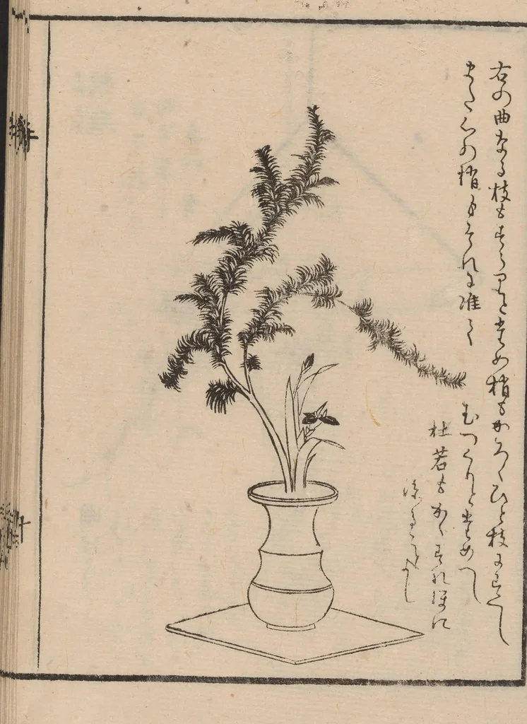 An illustration from Ikebana tebikigusa : Seizan Onke Goryū. Zenpen, 1868, leaf 11