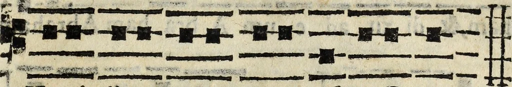 An illustration from Il cantore addottrinato, ovvero Regole del canto corale, oue con breue, e facil metodo s'insegna la practica de' precetti più necessari del canto fermo; il modo di mantenere il coro semprealla medesima altezza di voce; di ripigliare doue resta l'organo; d'intonare molte cose, che frà l'anno si cantano; e in particolare tutti gl'inni, 1682, leaf 264