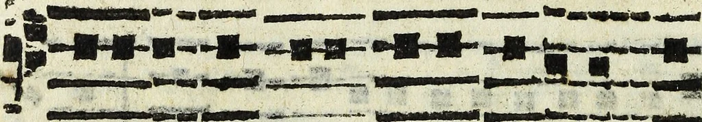 An illustration from Il cantore addottrinato, ovvero Regole del canto corale, oue con breue, e facil metodo s'insegna la practica de' precetti più necessari del canto fermo; il modo di mantenere il coro semprealla medesima altezza di voce; di ripigliare doue resta l'organo; d'intonare molte cose, che frà l'anno si cantano; e in particolare tutti gl'inni, 1682, leaf 285