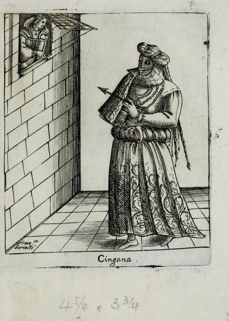 An illustration from Il carnevale italiano mascherato : que si veggono in figura varie inuentione de capritii, 1642, leaf 13