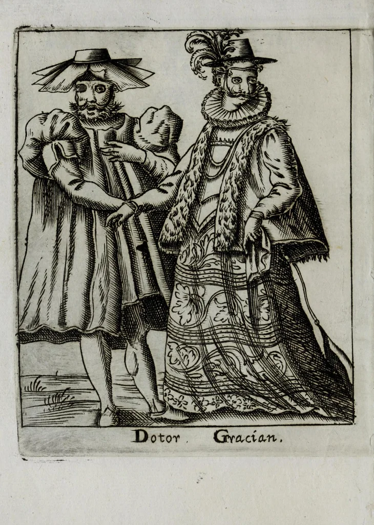 An illustration from Il carnevale italiano mascherato : que si veggono in figura varie inuentione de capritii, 1642, leaf 42