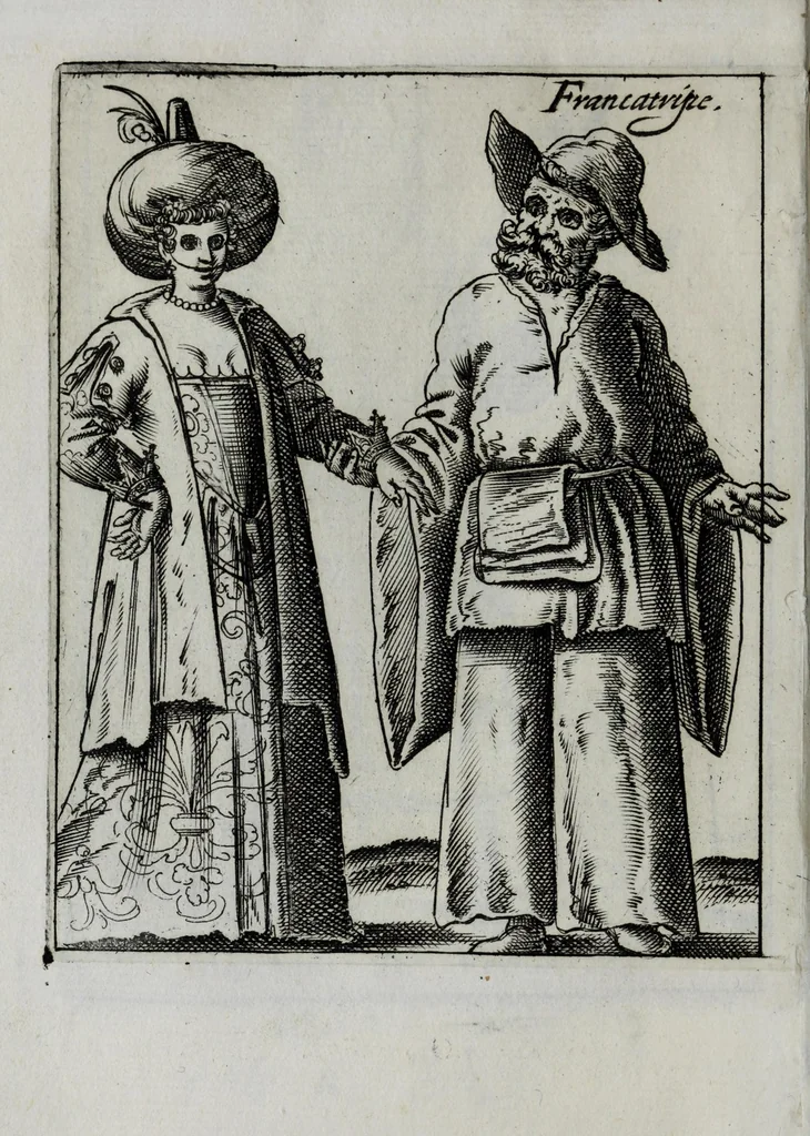 An illustration from Il carnevale italiano mascherato : que si veggono in figura varie inuentione de capritii, 1642, leaf 48
