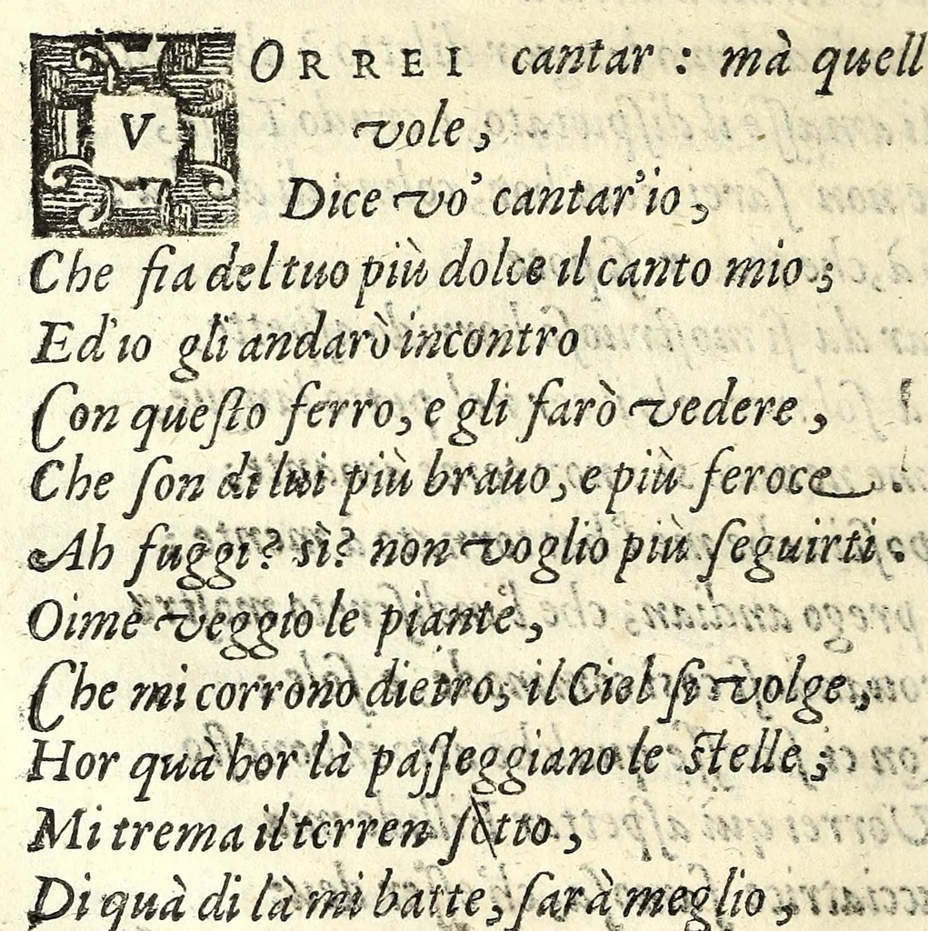 An illustration from Il Clorindo, tragedia pastorale, 1603, leaf 88
