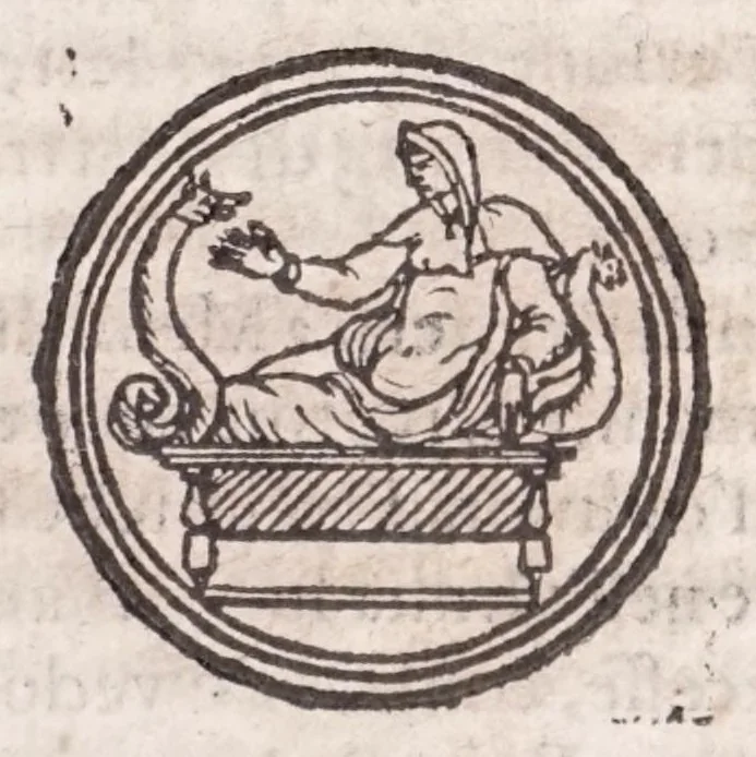 An illustration from Il conuito, ouero, Discorsi di quelle materie che al conuito s'appartengono : doue s'hanno strettamente, e con ordine diligente la diffinitione l'origine, la materia, il luogo, il tempo, l'apparato, i ministri, le feste, i giuochi, i ragionamenti, le circostanze, gl'effetti le deità, & imagini numi tutelari de'conuiti ... : con l'vso di varie nattioni di Greci, Romani, Egittij, Persiani, Ebrei, et d'altri, tanto de gl'antichi quanto de nostri tempi : e con vn discorso, a qual parte della filosofia si subordini il conuito, 1615, leaf 65
