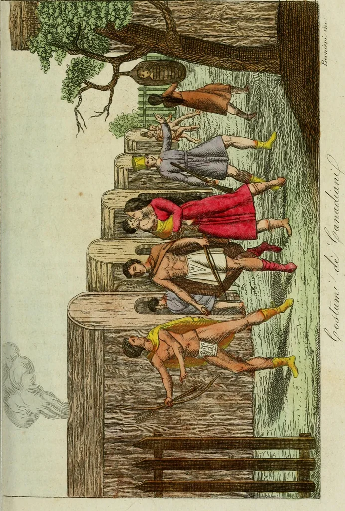 An illustration from Il costume antico e moderno, o, storia del governo, della milizia, della religione, delle arti, scienze ed usanze di tutti i popoli antichi e moderni, provata coi monumenti dell'antichità e rappresentata cogli analoghi disegni dal dottor Giulio Ferrario : America, 1826, leaf 362