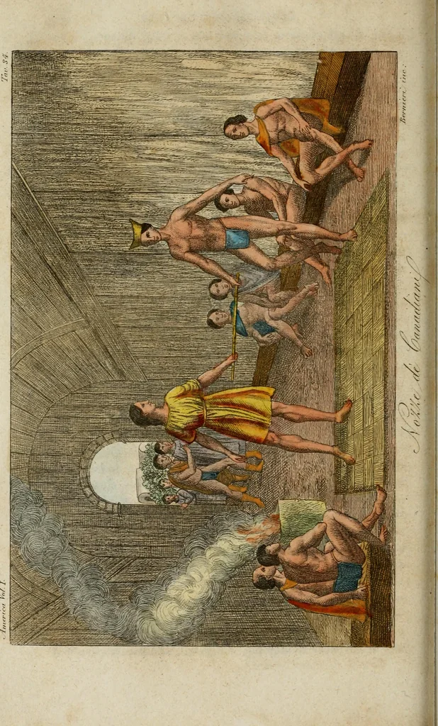 An illustration from Il costume antico e moderno, o, storia del governo, della milizia, della religione, delle arti, scienze ed usanze di tutti i popoli antichi e moderni, provata coi monumenti dell'antichità e rappresentata cogli analoghi disegni dal dottor Giulio Ferrario : America, 1826, leaf 377