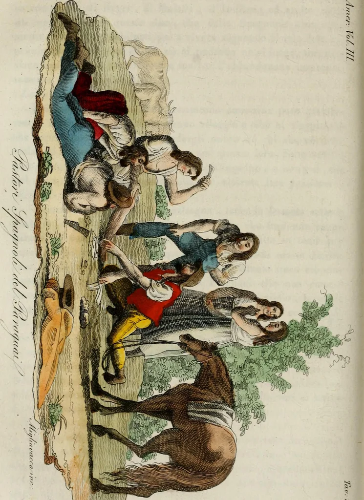 An illustration from Il costume antico e moderno, o, storia del governo, della milizia, della religione, delle arti, scienze ed usanze di tutti i popoli antichi e moderni, provata coi monumenti dell'antichità e rappresentata cogli analoghi disegni dal dottor Giulio Ferrario : America, 1826, leaf 362