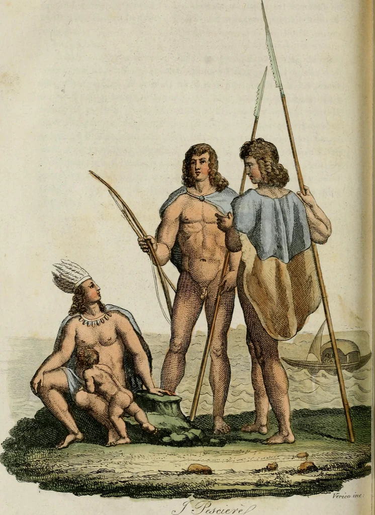 An illustration from Il costume antico e moderno, o, storia del governo, della milizia, della religione, delle arti, scienze ed usanze di tutti i popoli antichi e moderni, provata coi monumenti dell'antichità e rappresentata cogli analoghi disegni dal dottor Giulio Ferrario : America, 1826, leaf 408