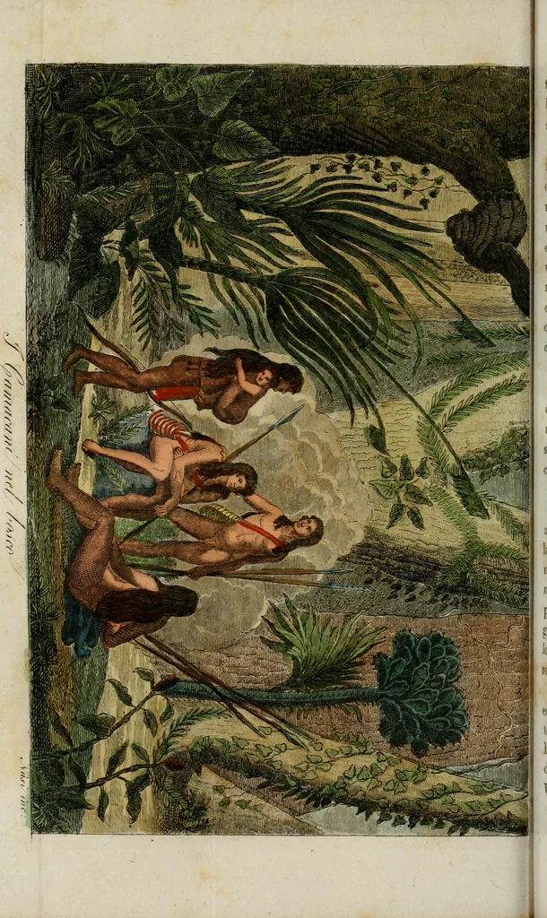 An illustration from Il costume antico e moderno, o, storia del governo, della milizia, della religione, delle arti, scienze ed usanze di tutti i popoli antichi e moderni, provata coi monumenti dell'antichità e rappresentata cogli analoghi disegni dal dottor Giulio Ferrario : America, 1826, leaf 508