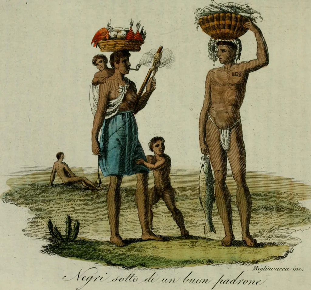 An illustration from Il costume antico e moderno, o, storia del governo, della milizia, della religione, delle arti, scienze ed usanze di tutti i popoli antichi e moderni, provata coi monumenti dell'antichità e rappresentata cogli analoghi disegni dal dottor Giulio Ferrario : America, 1826, leaf 607