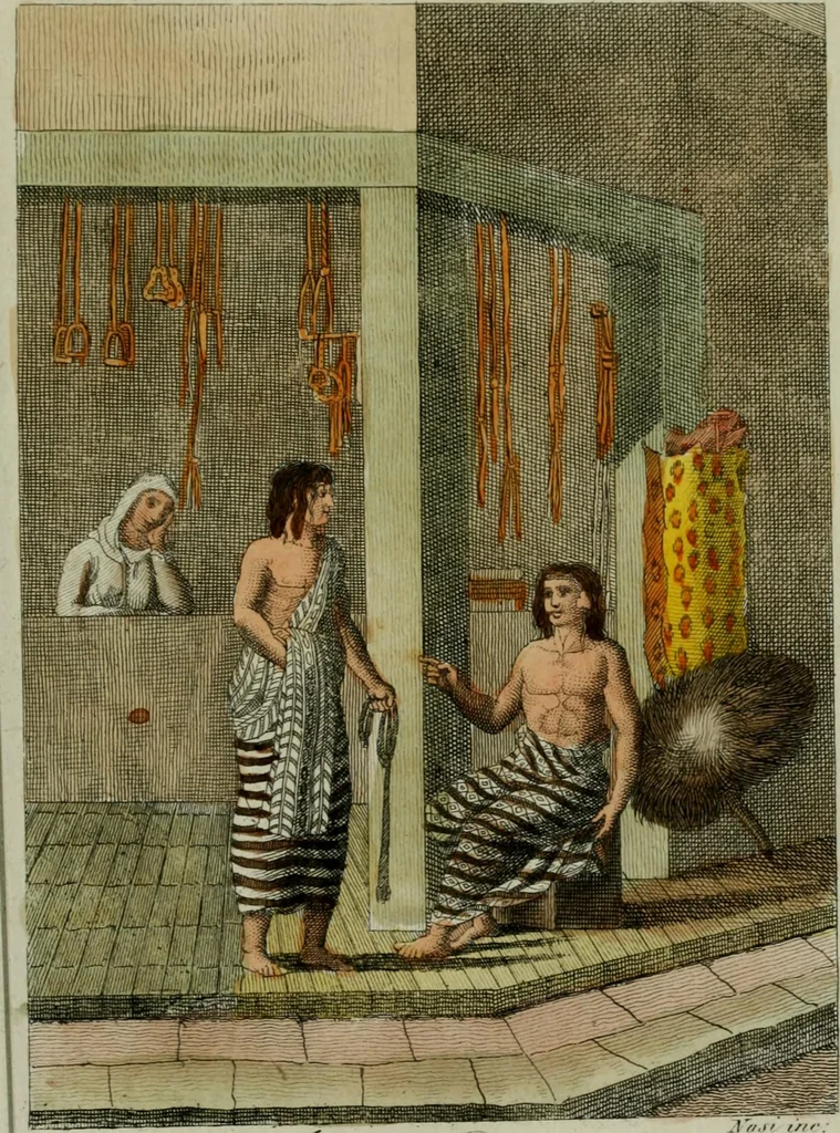 An illustration from Il costume antico e moderno, o, storia del governo, della milizia, della religione, delle arti, scienze ed usanze di tutti i popoli antichi e moderni, provata coi monumenti dell'antichità e rappresentata cogli analoghi disegni dal dottor Giulio Ferrario : America, 1826, leaf 775