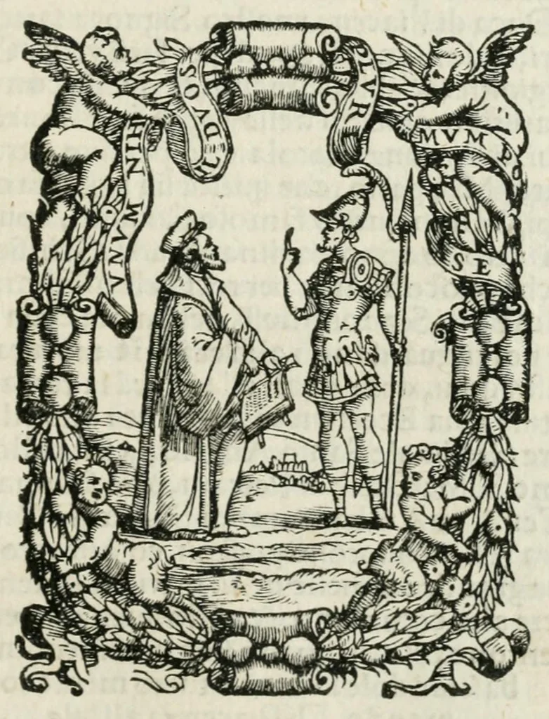 An illustration from Il famoso convito : cosi delle giostre come del banchetto, che lo illustrissimo & eccel. s. duca di Piacenza, & di Parma, ha fatto della mag. città di Piacenza nello anno M.D.LXI, 1561, leaf 3