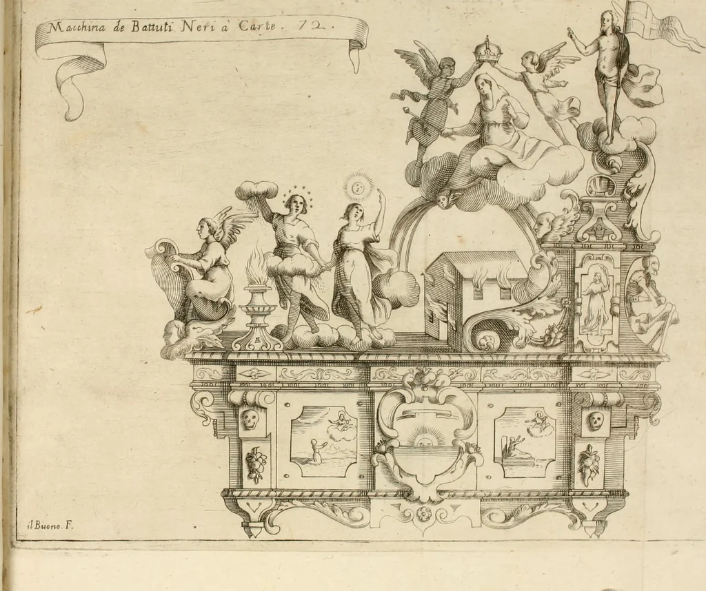 An illustration from Il fvoco trionfante : racconto della traslatione della miracolo.a imagine detta la Madõna del fvoco, protettrice della città di Forli, solenizzata da essa città sotto li xx. di ottobre M.D.C.XXXVI, 1637, leaf 105