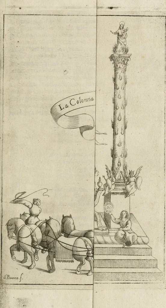 An illustration from Il fvoco trionfante : racconto della traslatione della miracolo.a imagine detta la Madõna del fvoco, protettrice della città di Forli, solenizzata da essa città sotto li xx. di ottobre M.D.C.XXXVI, 1637, leaf 110