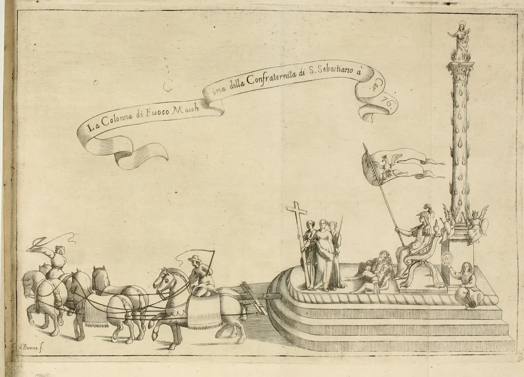 An illustration from Il fvoco trionfante : racconto della traslatione della miracolo.a imagine detta la Madõna del fvoco, protettrice della città di Forli, solenizzata da essa città sotto li xx. di ottobre M.D.C.XXXVI, 1637, leaf 111