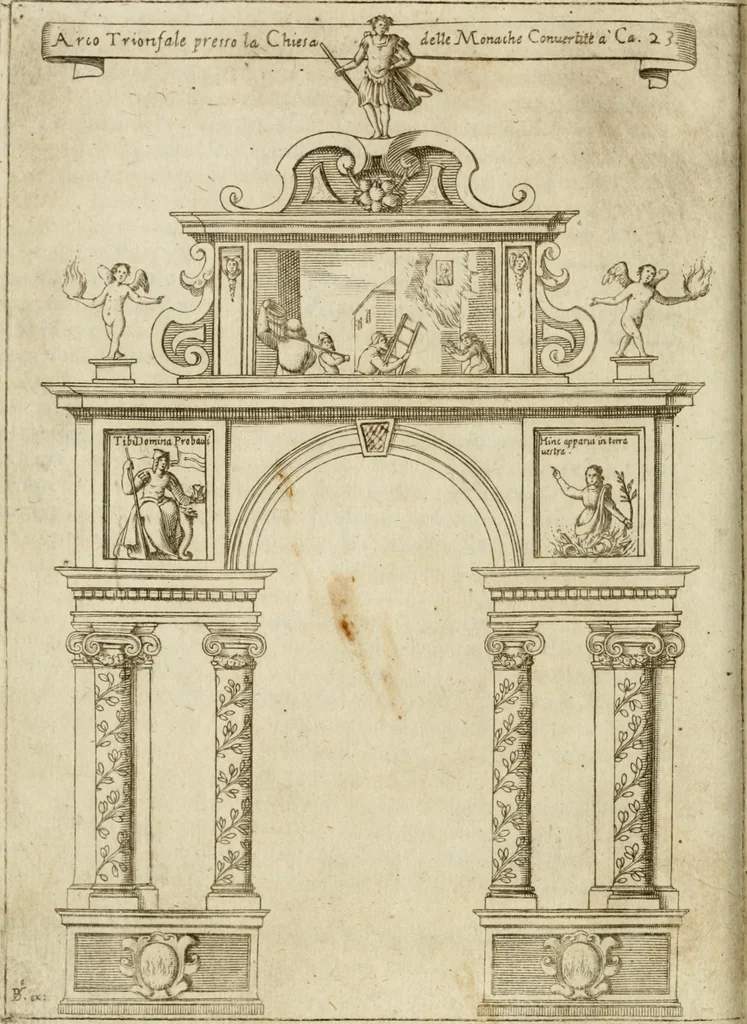 An illustration from Il fvoco trionfante : racconto della traslatione della miracolo.a imagine detta la Madõna del fvoco, protettrice della città di Forli, solenizzata da essa città sotto li xx. di ottobre M.D.C.XXXVI, 1637, leaf 29