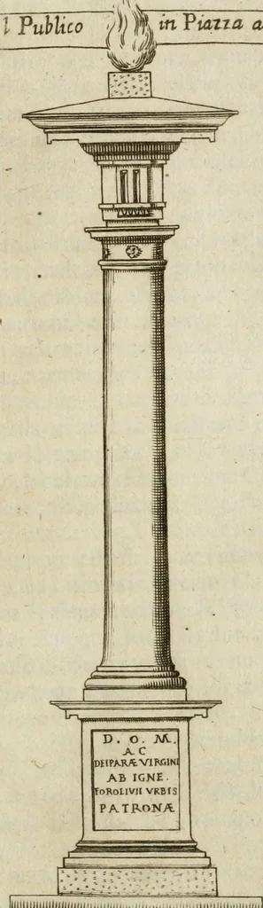 An illustration from Il fvoco trionfante : racconto della traslatione della miracolo.a imagine detta la Madõna del fvoco, protettrice della città di Forli, solenizzata da essa città sotto li xx. di ottobre M.D.C.XXXVI, 1637, leaf 54